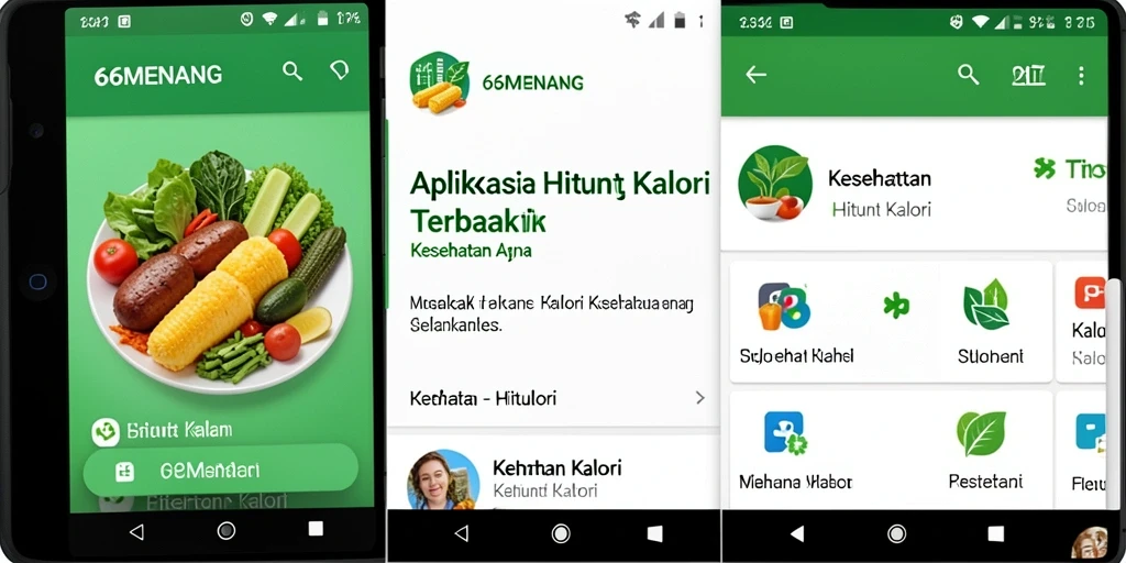 Tampilan antarmuka 66MENANG dengan fitur Hitung Kalori yang praktis.
