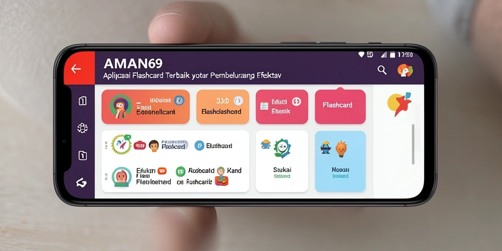 Antarmuka AMAN69 menampilkan fungsi flashcard yang interaktif dan mudah digunakan.
