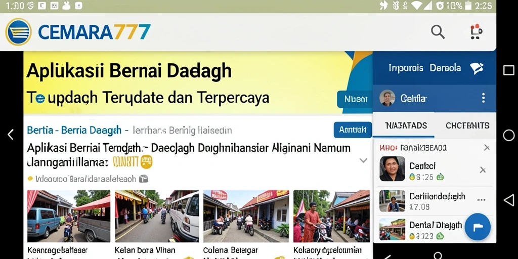 Antarmuka CEMARA777 menampilkan berita daerah terkini dengan navigasi sederhana.