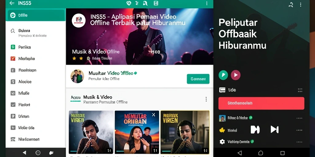 Antarmuka aplikasi Pemutar Video Offline INS55 yang sederhana dan menarik.