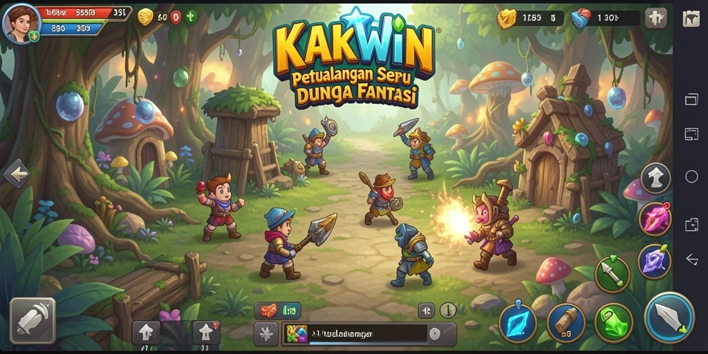 Antarmuka menarik menampilkan dunia penuh petualangan dalam KAKWIN.