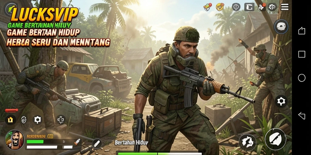 Tampilan antarmuka permainan Bertahan Hidup yang dinamis dan interaktif.