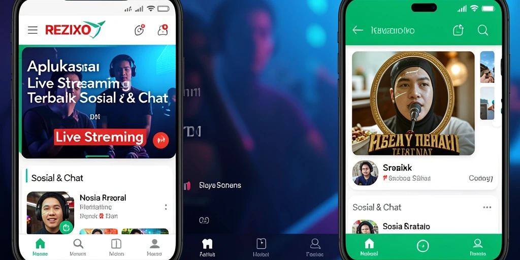 Tampilan antarmuka aplikasi REZIXO yang menarik untuk Live Streaming.