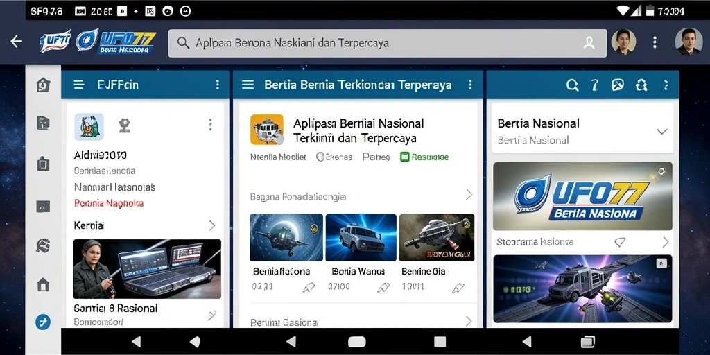 Tampilan antarmuka utama aplikasi UFO77 dengan berita terkini.