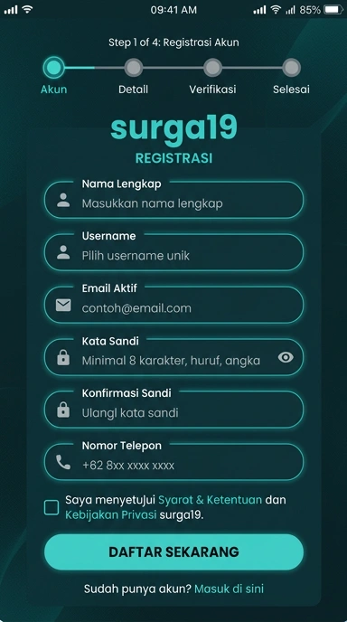Panduan Registrasi Akun Baru surga19 untuk Pengguna Android